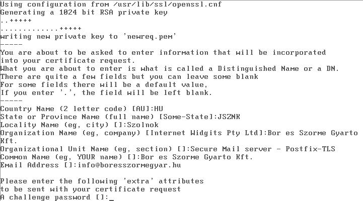 Postfix - igazols ksztse a CA.pl programmal